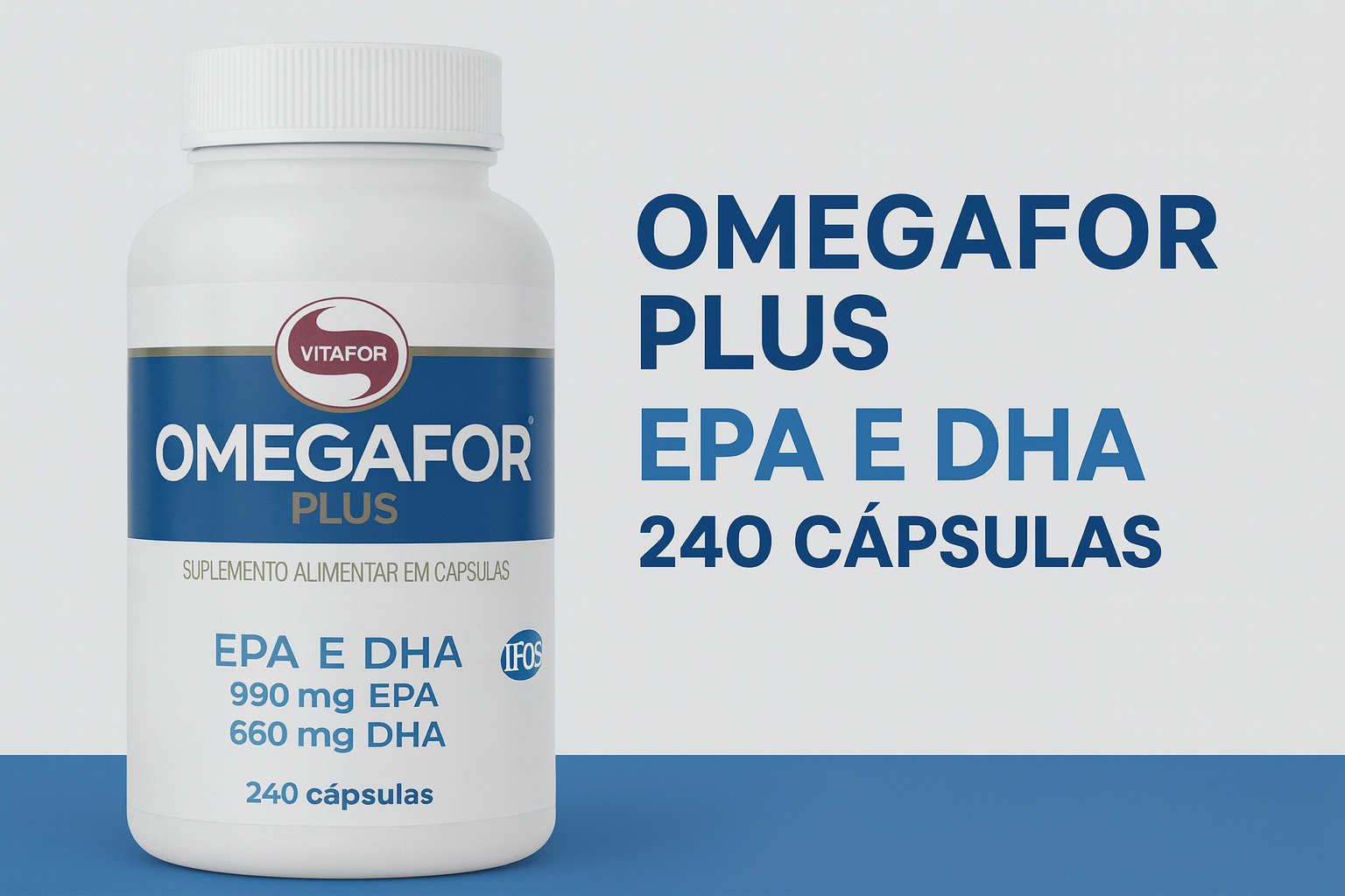 O Omegafor Plus EPA e DHA da Vitafor é um suplemento de ômega-3 de alta concentração, com 990 mg de EPA e 660 mg de DHA por porção. Certificado pelo IFOS™ e livre de impurezas, ele oferece pureza, potência e excelente custo-benefício. Ideal para quem busca um suplemento confiável, concentrado e com a qualidade reconhecida da Vitafor. Disponível em frasco com 240 cápsulas.